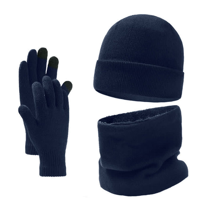Buddha Stones 3-teiliges Set für Herbst und Winter: Gerippter Strick-Halswärmer für Herren, Schal, Mütze, Handschuhe - Mitternachtsblau - image 12