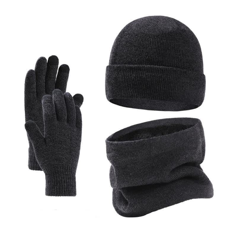 Buddha Stones 3-teiliges Set für Herbst und Winter: Gerippter Strick-Halswärmer für Herren, Schal, Mütze, Handschuhe - DimGray - image 10