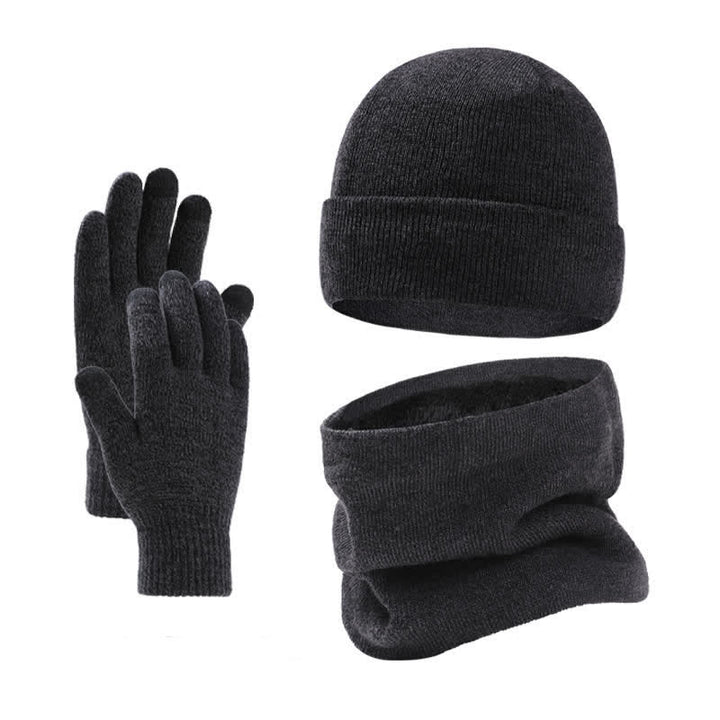 Buddha Stones 3-teiliges Set für Herbst und Winter: Gerippter Strick-Halswärmer für Herren, Schal, Mütze, Handschuhe - DimGray - image 10