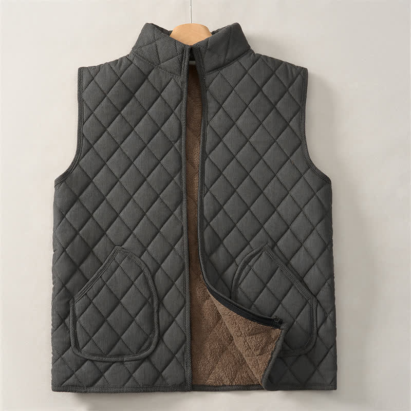 Buddha Stones Lässiges Winter-Tanktop mit Stehkragen, rautenförmigem Design, Reißverschluss und Taschen für Herren - image 1