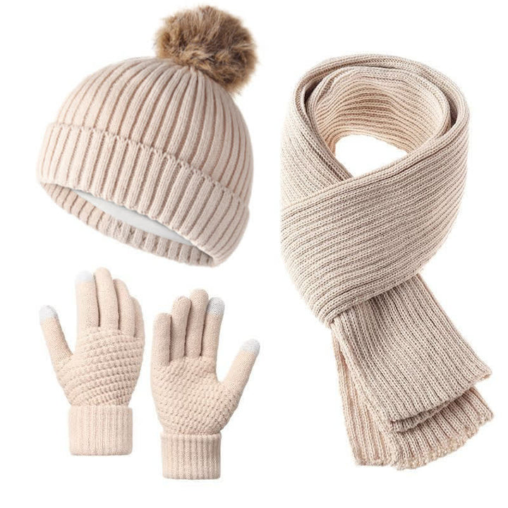 Buddha Stones 3-teiliges Set für Herbst und Winter: Gerippter Strickschal, Handschuhe und Mütze für Damen - Bräunen - image 0