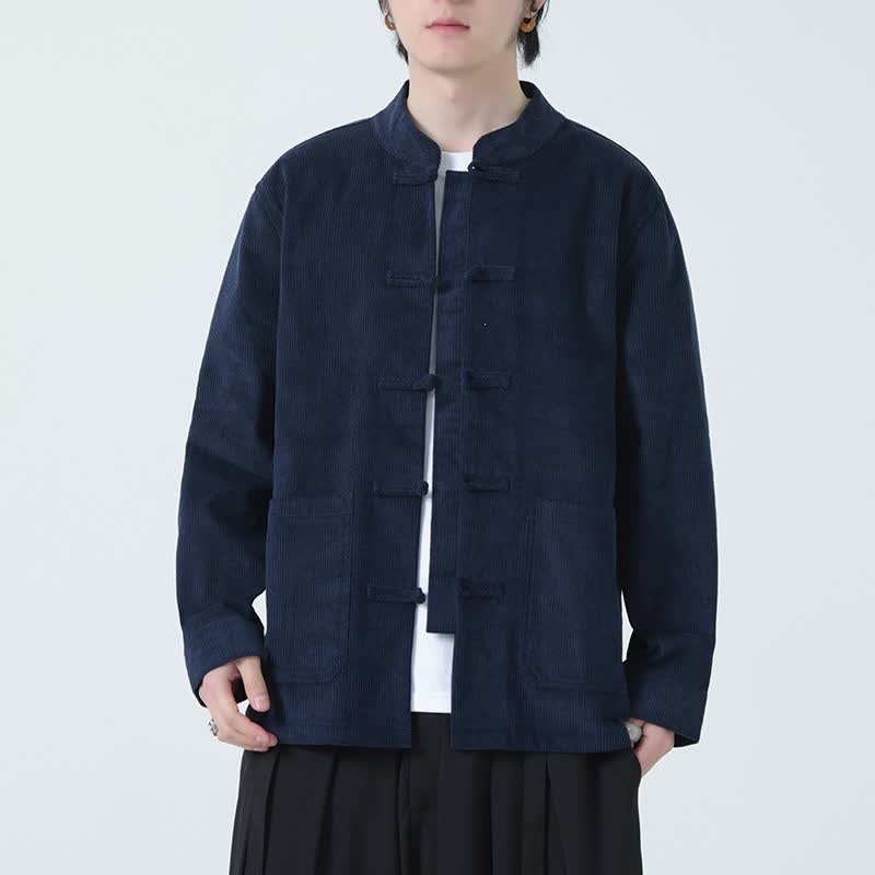 Buddha Stones Lässige Herrenjacke im Tang-Stil mit Froschknopfleiste und Taschen für Herbst und Winter - image 1