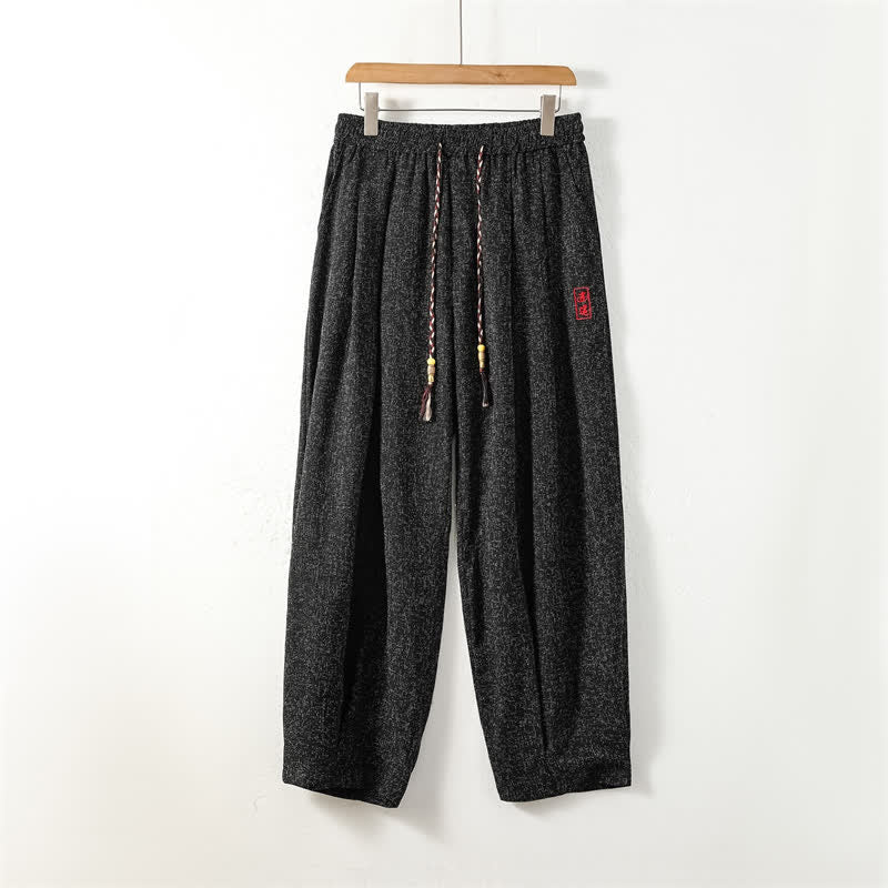 Buddha Stones Lässige lange Herren-Haremshose mit Taschen, Kordelzug, Stickerei, Motiv und Taschen - Schwarz - US/ UK/AU52, EU62 (8XL) - image 0