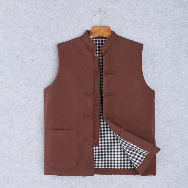 Buddha Stones Minimalistisches Tanktop im Tang-Stil für Frühling und Herbst mit Stehkragen, Knotenknopf und Tasche - Sienna - US/ UK/AU44, EU54 (4XL) - image 0