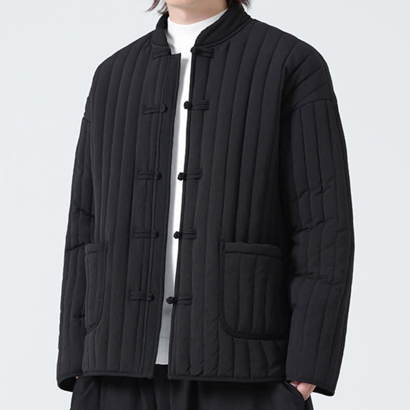 Buddha Stones Herbst/Winter Tang Style Minimalistisches Steppdesign Herrenjacke mit Froschknopfleiste und Taschen - Schwarz - US/ UK/AU46, EU56 (5XL) - image 0