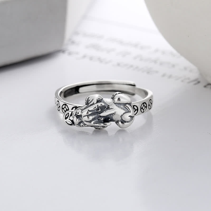 Buddha Stones Verstellbarer Vintage-Ring aus 925er Sterlingsilber mit Pi-Xiu-Münzen-Motiv - image 2