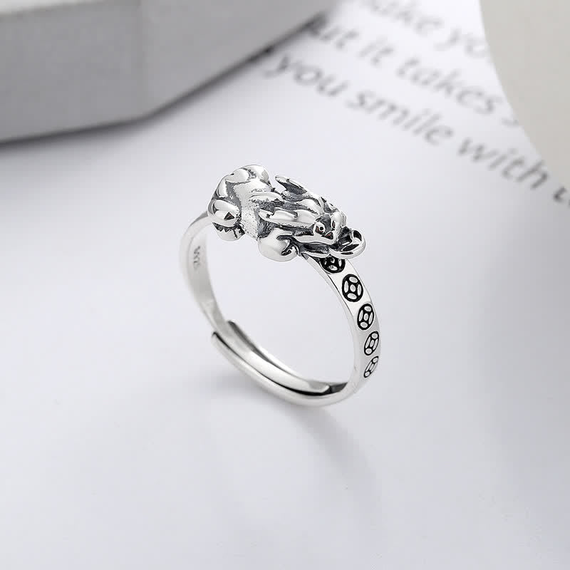 Buddha Stones Verstellbarer Vintage-Ring aus 925er Sterlingsilber mit Pi-Xiu-Münzen-Motiv - image 1