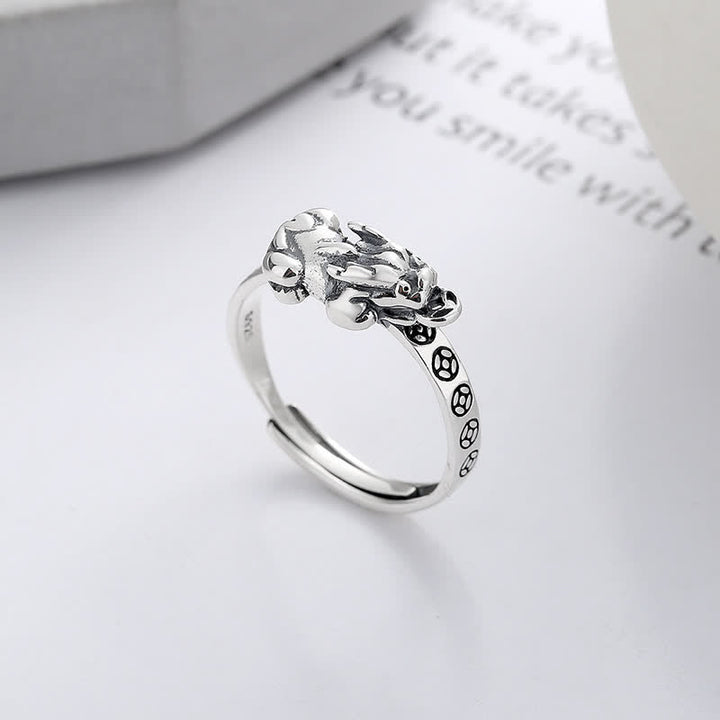 Buddha Stones Verstellbarer Vintage-Ring aus 925er Sterlingsilber mit Pi-Xiu-Münzen-Motiv - image 1