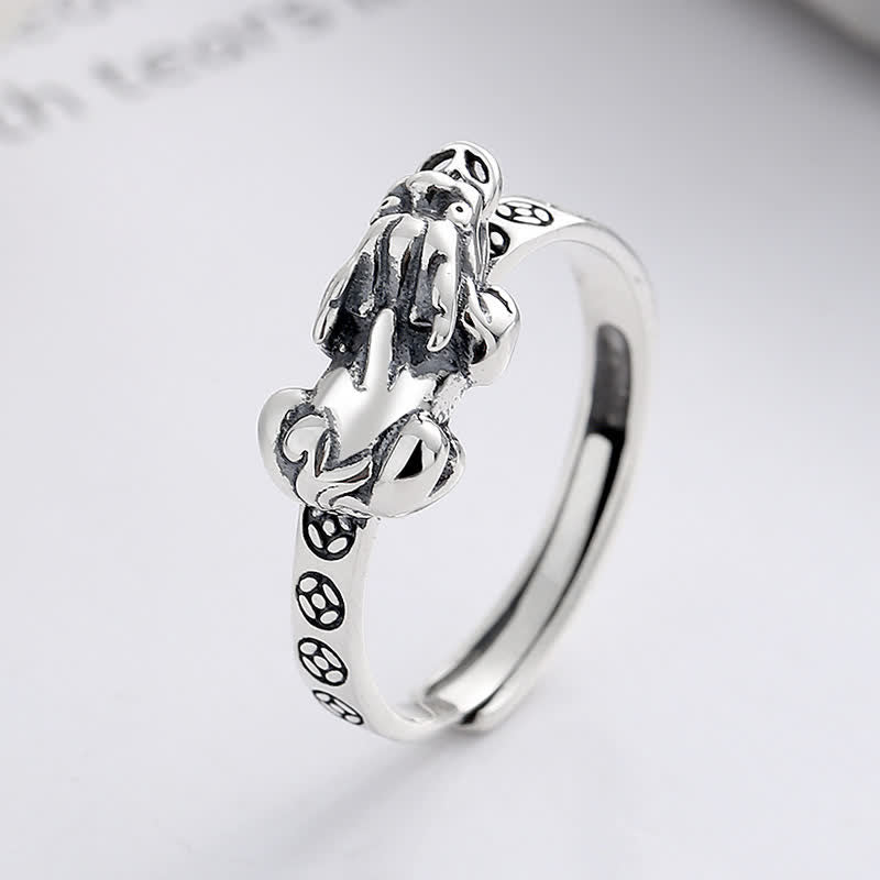 Buddha Stones Verstellbarer Vintage-Ring aus 925er Sterlingsilber mit Pi-Xiu-Münzen-Motiv - Pi Xiu (Reichtum♥Glück) - 18,2 mm (US 8) Verstellbar - image 0