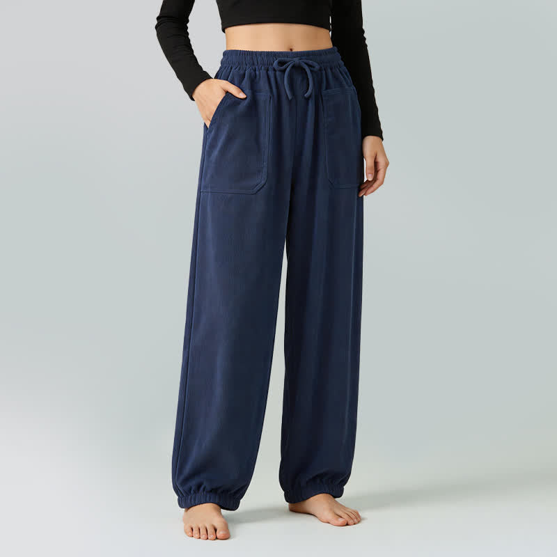 Buddha Stones Lässige, einfarbige Cordhose für Damen mit elastischem Bund und Taschen – perfekt für Herbst und Winter - Mitternachtsblau - US12, UK/AU16, EU44 (2XL) - image 0