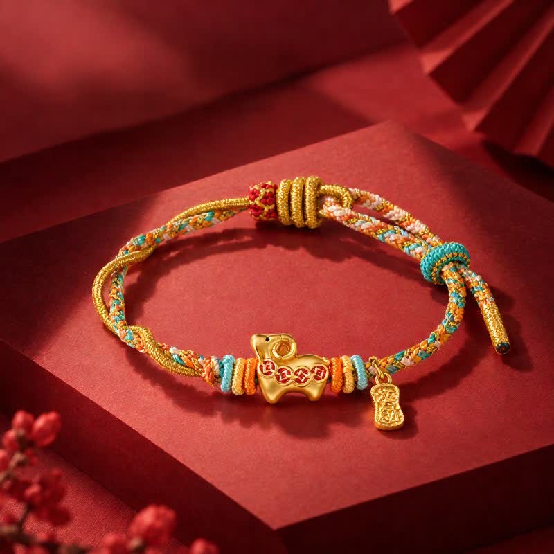Buddha Stones Buntes Kupfer-Schaf-Anhänger-Armband mit Glücksbringer im Jahr des Schafes - Reichtumsschafe - image 0