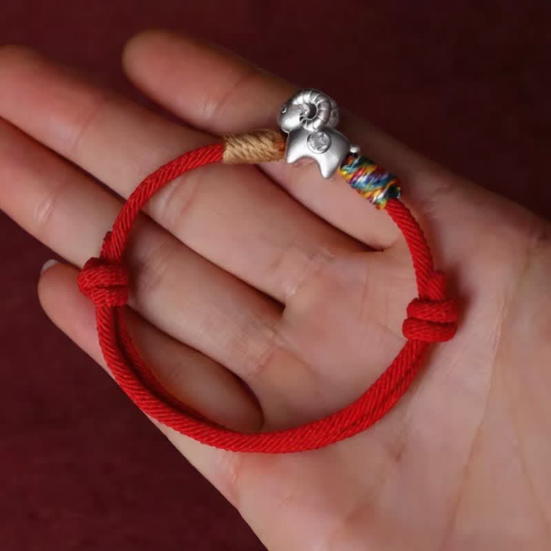 Buddha Stones Armband mit Schafmotiv und roter Schnur, Jahr des Schafes, 999 Sterling Silber, Schutzarmband - image 1