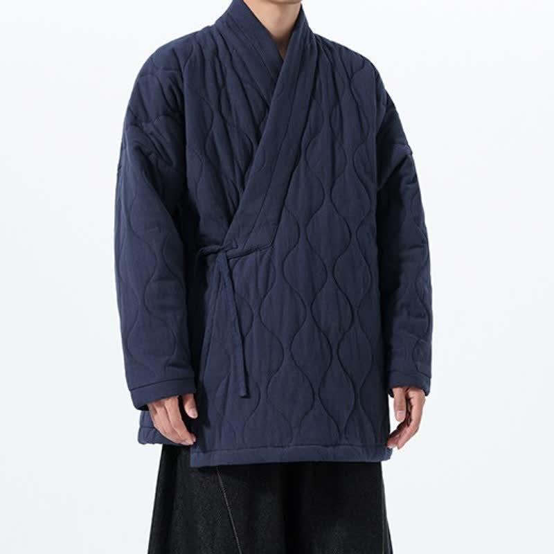 Buddha Stones Herbst/Winter Lässiger Kimono im Tang-Stil für Herren, gesteppt, aus einfarbiger Baumwolle mit Kordelzug und Taschen - image 1