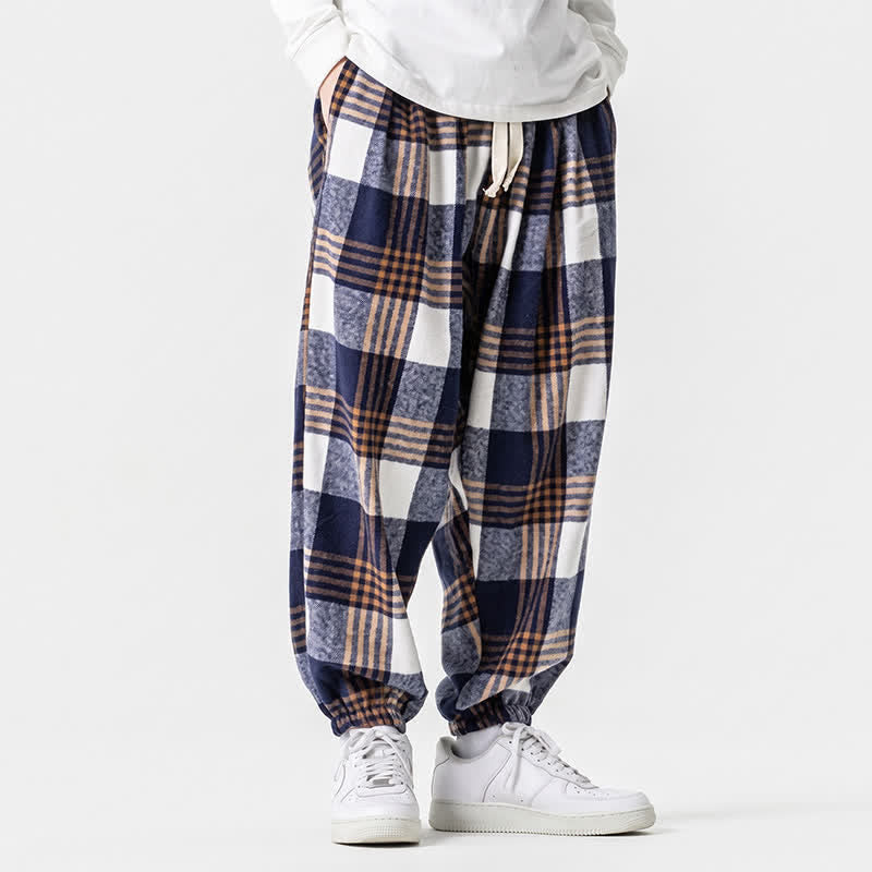 Buddha Stones Lässige Herren-Haremshose mit Taschen, kariert, mit Kordelzug, Knöchellänge, Herbst/Winter - image 2
