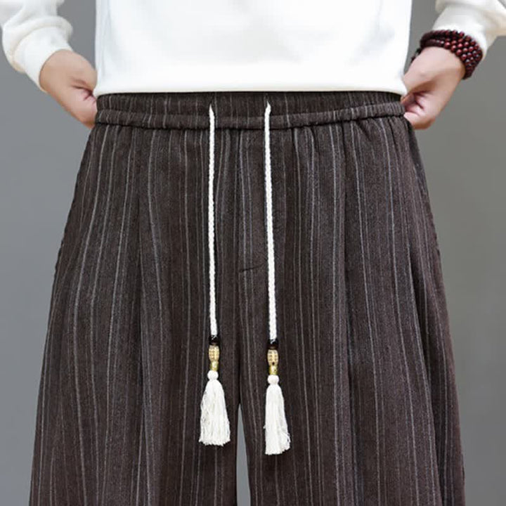 Buddha Stones Lässige, gestreifte Herrenhose mit Kordelzug und Taschen für den Herbst - image 8