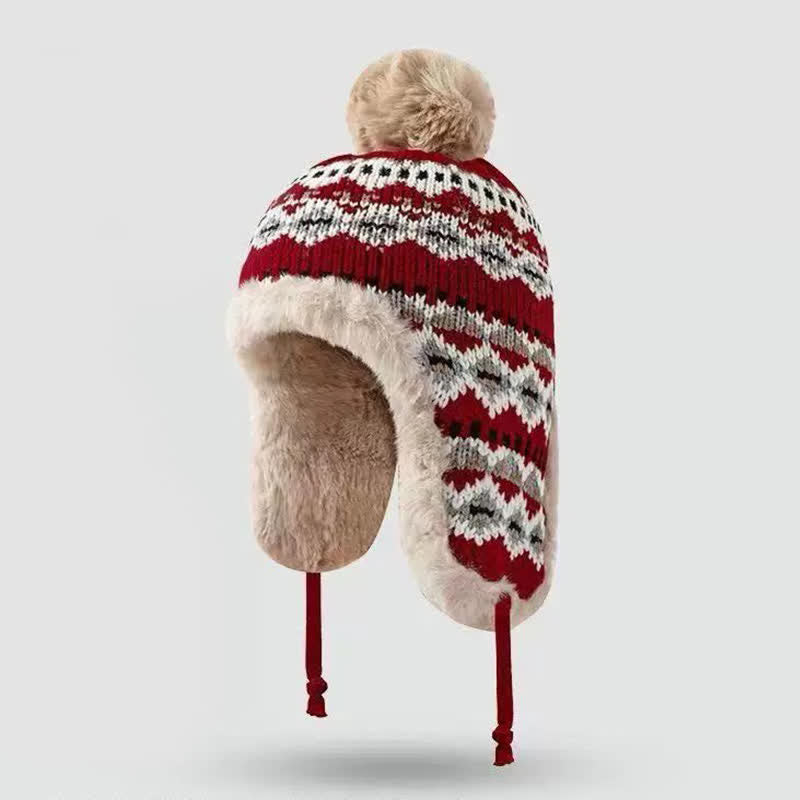 Buddha Stones Wintermütze für Damen mit geometrischem Bommel, Fleecefutter und Ohrenklappen - Kastanienbraun - Einheitsgröße (54-60 cm) - image 0