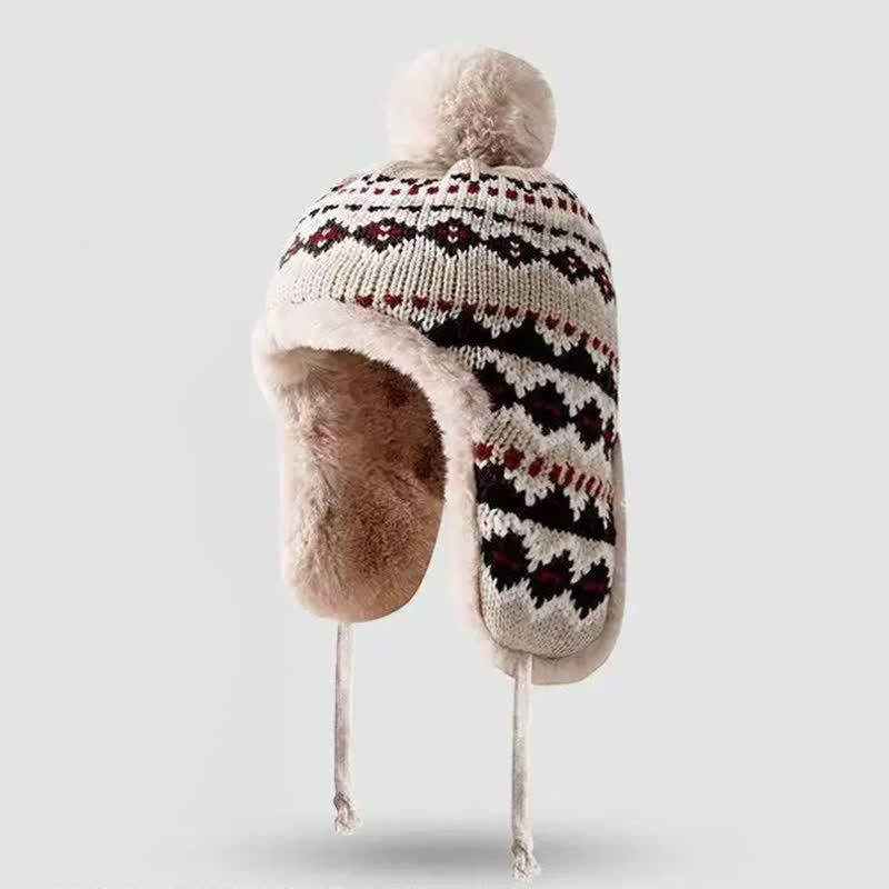 Buddha Stones Wintermütze für Damen mit geometrischem Bommel, Fleecefutter und Ohrenklappen - Weizen - Einheitsgröße (54-60 cm) - image 6