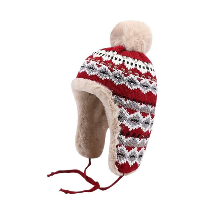 Buddha Stones Wintermütze für Damen mit geometrischem Bommel, Fleecefutter und Ohrenklappen - image 1