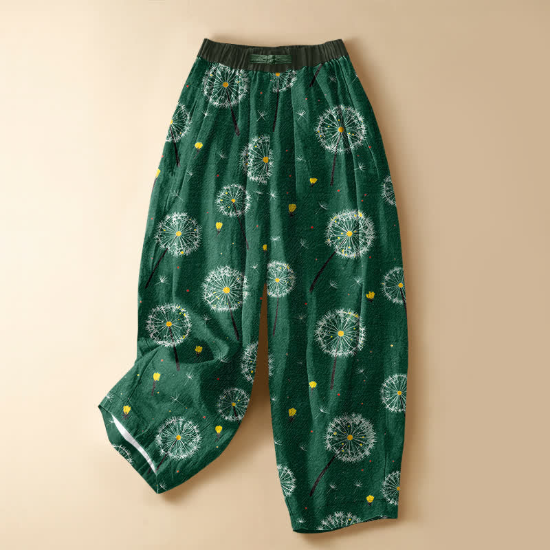 Buddha Stones Damen-Haremshose aus reiner Baumwolle mit Löwenzahnblütenmuster, Froschknopfverschluss, elastischem Bund und Taschen - SeaGreen - US16, UK/AU20, EU48 (3XL) - image 0