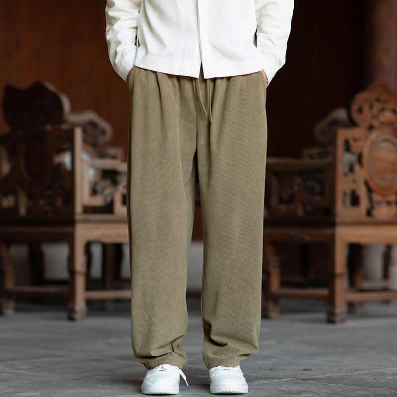 Buddha Stones Lässige, minimalistische Cordhose für Herren mit geradem Bein und Taschen, Kordelzug, Knöchelbreite, geradem Bein - Bräunen - US/UK/AU46, EU56 (5XL) - image 0