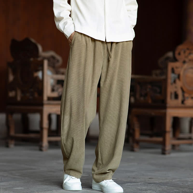 Buddha Stones Lässige, minimalistische Cordhose für Herren mit geradem Bein und Taschen, Kordelzug, Knöchelbreite, geradem Bein - image 1