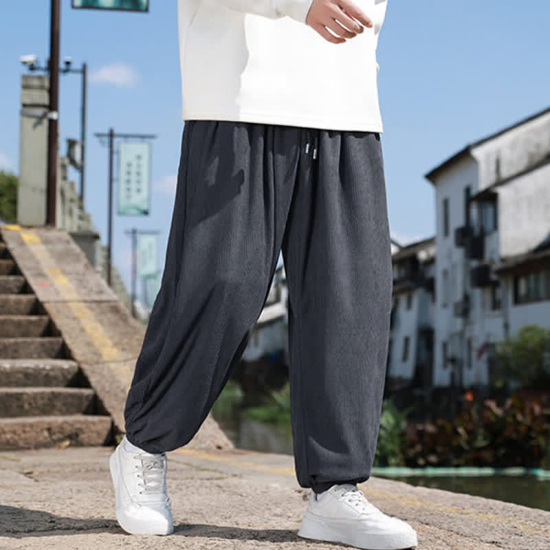 Buddha Stones Winter Basic Klassische Cordhose mit Kordelzug, einfarbig, knöchellang, Herren-Haremshose mit Taschen - Grau - US/UK/AU46, EU56 (5XL) - image 16