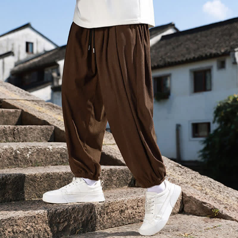 Buddha Stones Winter Basic Klassische Cordhose mit Kordelzug, einfarbig, knöchellang, Herren-Haremshose mit Taschen - image 7