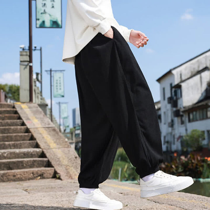 Buddha Stones Winter Basic Klassische Cordhose mit Kordelzug, einfarbig, knöchellang, Herren-Haremshose mit Taschen - image 15