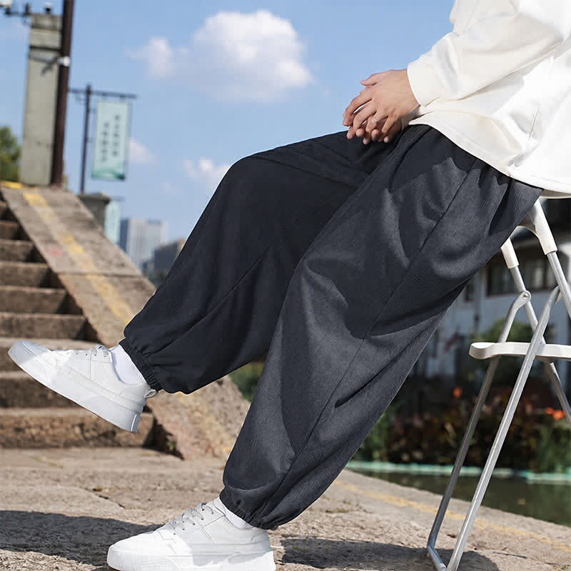 Buddha Stones Winter Basic Klassische Cordhose mit Kordelzug, einfarbig, knöchellang, Herren-Haremshose mit Taschen - image 23
