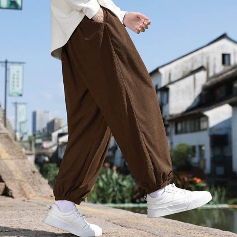 Buddha Stones Winter Basic Klassische Cordhose mit Kordelzug, einfarbig, knöchellang, Herren-Haremshose mit Taschen - image 6