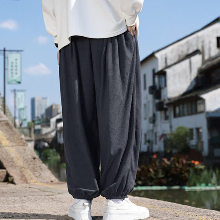 Buddha Stones Winter Basic Klassische Cordhose mit Kordelzug, einfarbig, knöchellang, Herren-Haremshose mit Taschen - image 19