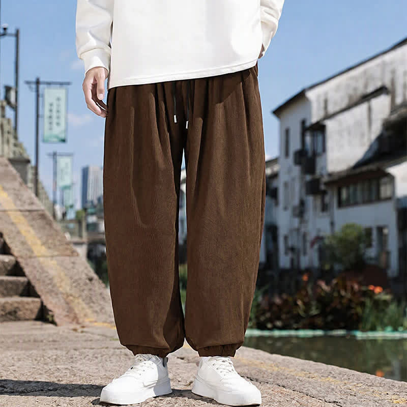 Buddha Stones Winter Basic Klassische Cordhose mit Kordelzug, einfarbig, knöchellang, Herren-Haremshose mit Taschen - image 3