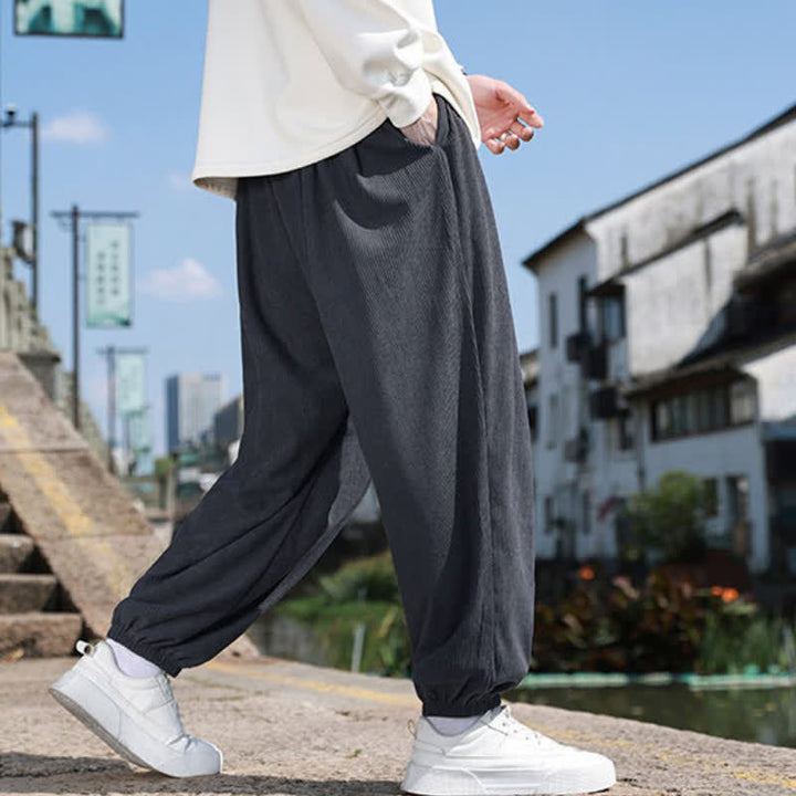 Buddha Stones Winter Basic Klassische Cordhose mit Kordelzug, einfarbig, knöchellang, Herren-Haremshose mit Taschen - image 18
