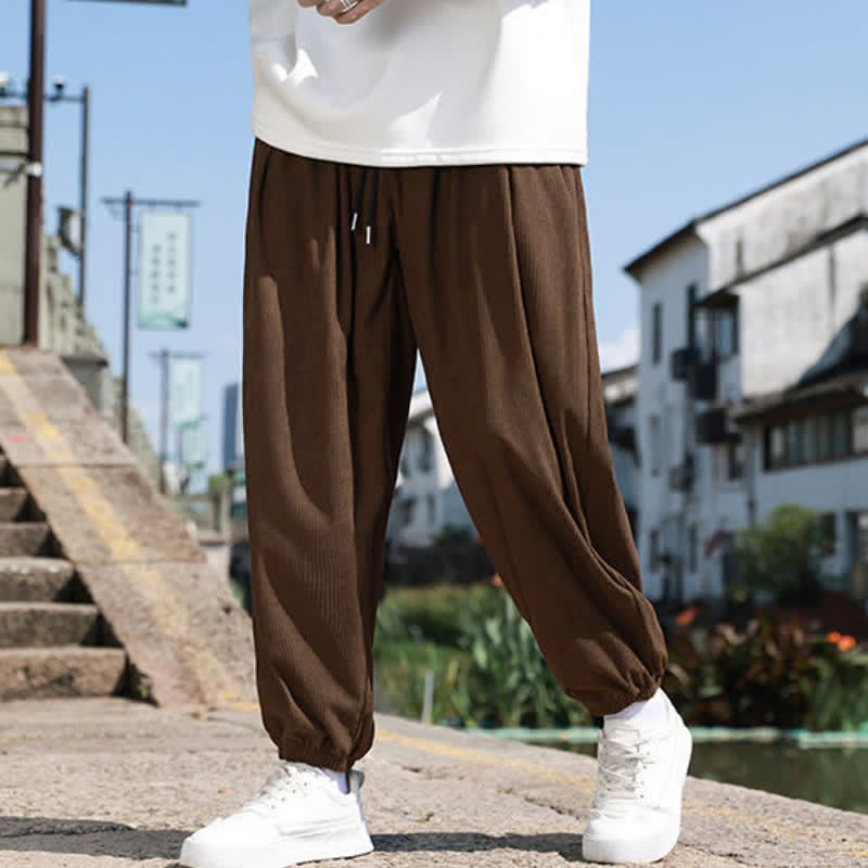 Buddha Stones Winter Basic Klassische Cordhose mit Kordelzug, einfarbig, knöchellang, Herren-Haremshose mit Taschen - image 1