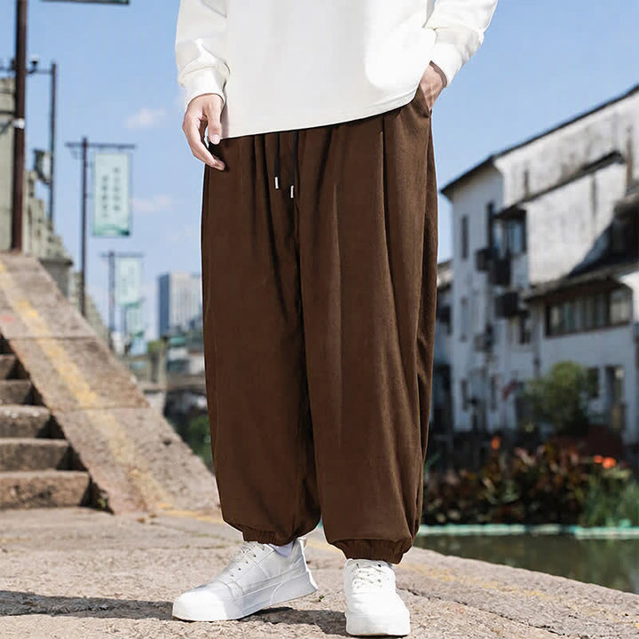 Buddha Stones Winter Basic Klassische Cordhose mit Kordelzug, einfarbig, knöchellang, Herren-Haremshose mit Taschen - image 2
