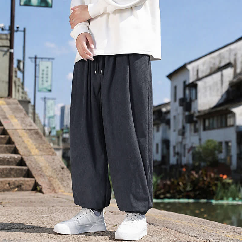 Buddha Stones Winter Basic Klassische Cordhose mit Kordelzug, einfarbig, knöchellang, Herren-Haremshose mit Taschen - image 20