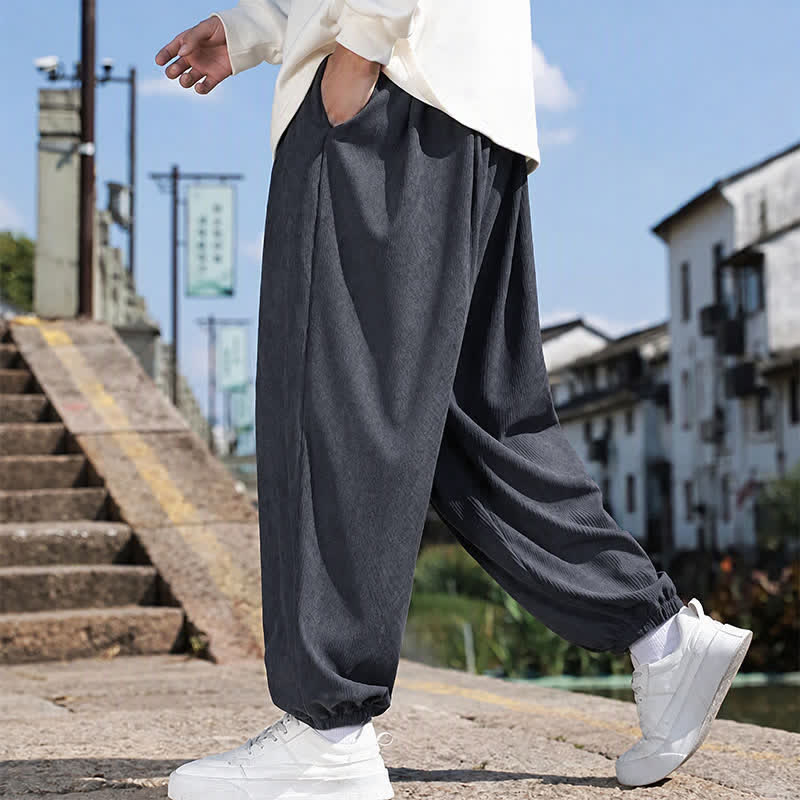 Buddha Stones Winter Basic Klassische Cordhose mit Kordelzug, einfarbig, knöchellang, Herren-Haremshose mit Taschen - image 22
