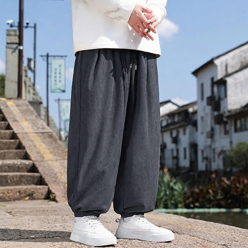 Buddha Stones Winter Basic Klassische Cordhose mit Kordelzug, einfarbig, knöchellang, Herren-Haremshose mit Taschen - image 17