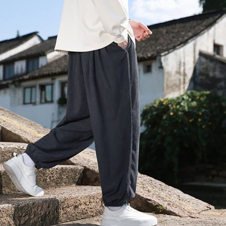Buddha Stones Winter Basic Klassische Cordhose mit Kordelzug, einfarbig, knöchellang, Herren-Haremshose mit Taschen - image 21