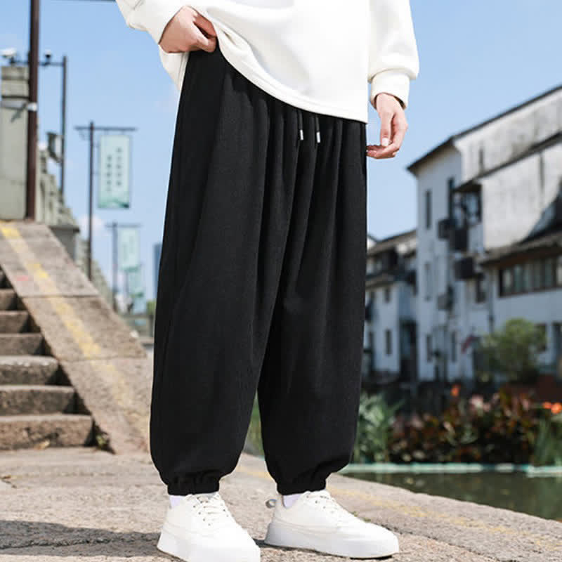 Buddha Stones Winter Basic Klassische Cordhose mit Kordelzug, einfarbig, knöchellang, Herren-Haremshose mit Taschen - image 10