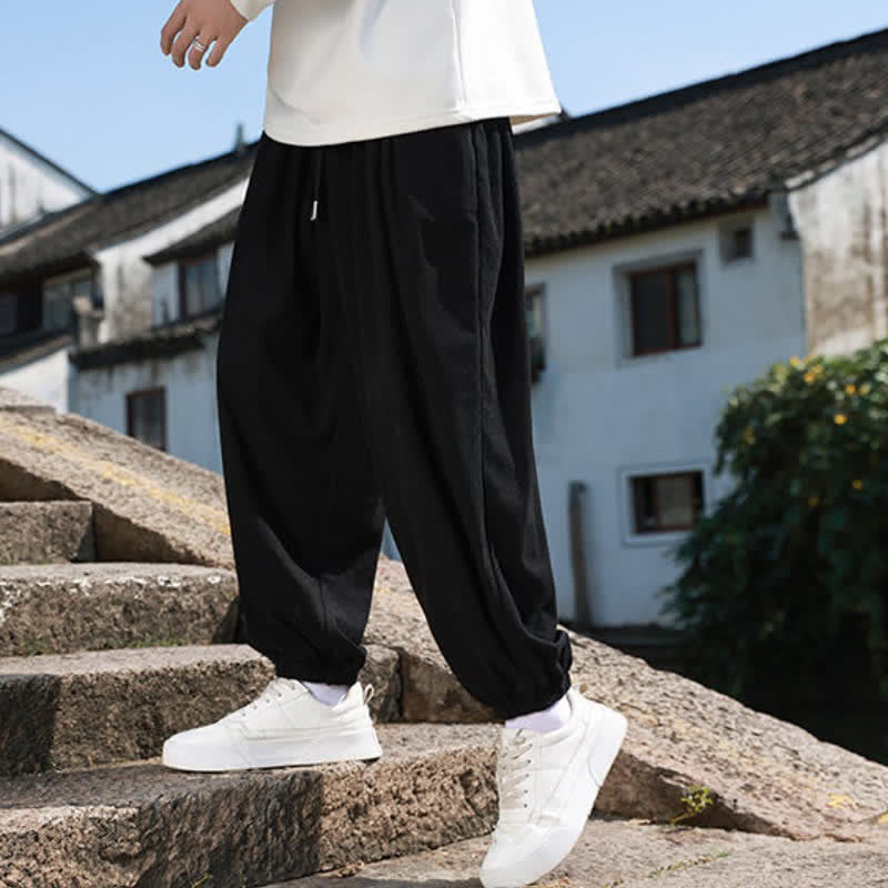 Buddha Stones Winter Basic Klassische Cordhose mit Kordelzug, einfarbig, knöchellang, Herren-Haremshose mit Taschen - image 14