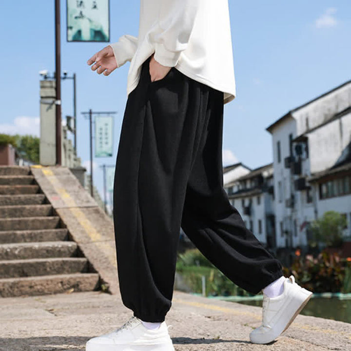 Buddha Stones Winter Basic Klassische Cordhose mit Kordelzug, einfarbig, knöchellang, Herren-Haremshose mit Taschen - image 12