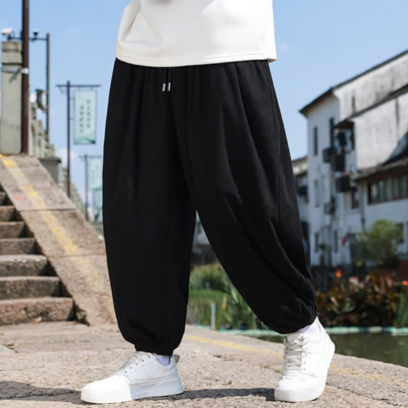 Buddha Stones Winter Basic Klassische Cordhose mit Kordelzug, einfarbig, knöchellang, Herren-Haremshose mit Taschen - image 13