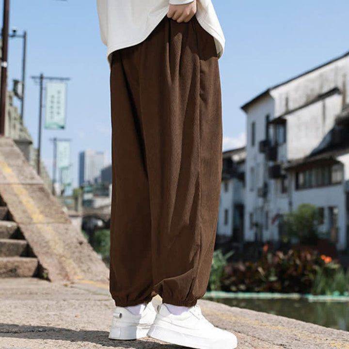 Buddha Stones Winter Basic Klassische Cordhose mit Kordelzug, einfarbig, knöchellang, Herren-Haremshose mit Taschen - image 4