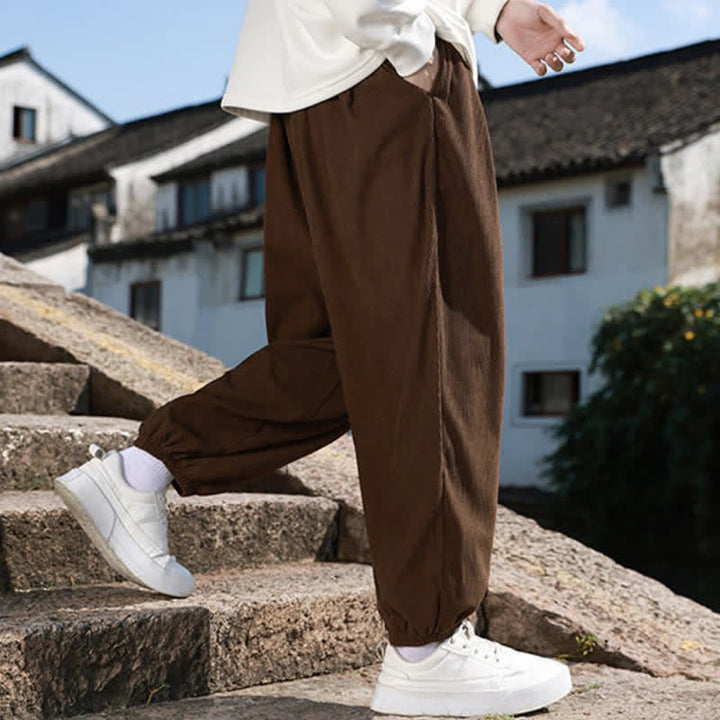 Buddha Stones Winter Basic Klassische Cordhose mit Kordelzug, einfarbig, knöchellang, Herren-Haremshose mit Taschen - image 5