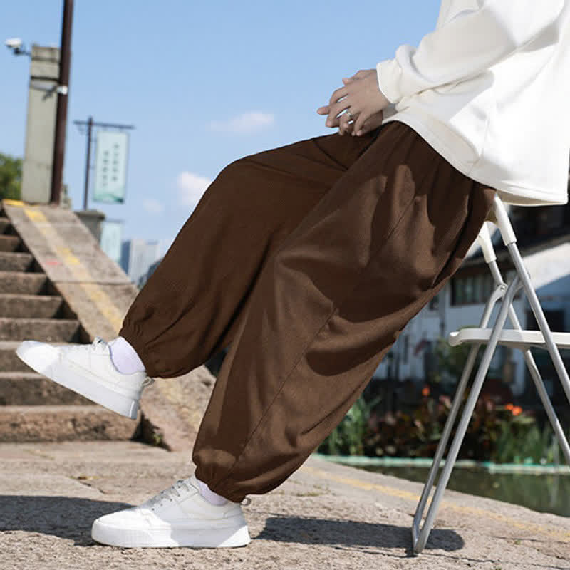 Buddha Stones Winter Basic Klassische Cordhose mit Kordelzug, einfarbig, knöchellang, Herren-Haremshose mit Taschen - Sattelbraun - US/UK/AU46, EU56 (5XL) - image 0