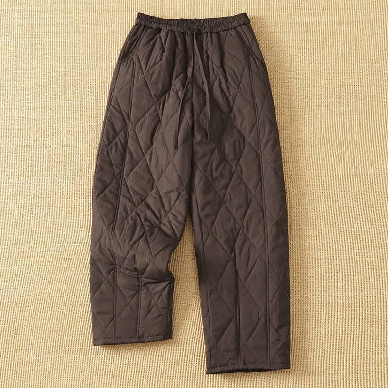 Buddha Stones Winterliche, lässige Damen-Ankle-Pants mit Kordelzug, geometrischem Muster, geradem Bein und Taschen - Sattelbraun - US8-10, UK/AU12-14, EU40-42 (2XL) - image 0
