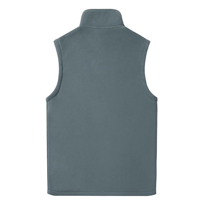 Buddha Stones Lässiges, minimalistisches Winter-Tanktop für Herren aus einfarbiger Baumwolle mit Fleecefutter, Reißverschluss, Stehkragen und Taschen - image 1