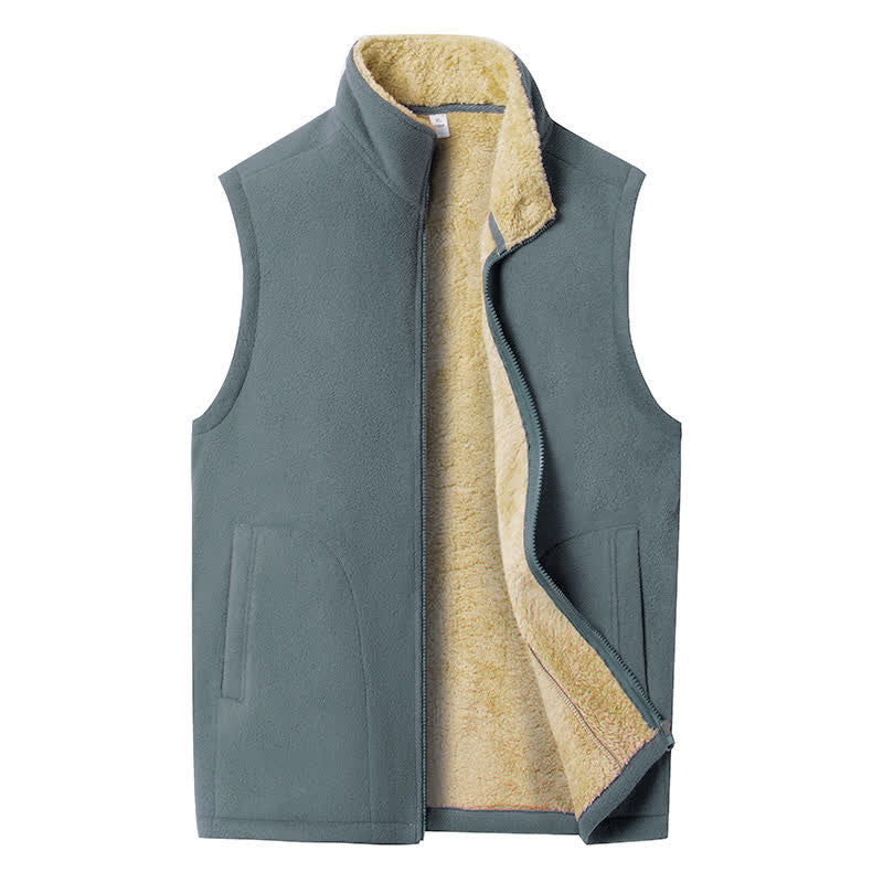 Buddha Stones Lässiges, minimalistisches Winter-Tanktop für Herren aus einfarbiger Baumwolle mit Fleecefutter, Reißverschluss, Stehkragen und Taschen - Dunkelgrau - US/UK/AU46, EU56 (5XL) - image 0