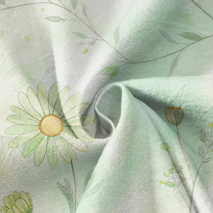 Buddha Stones Baumwollbluse im Hanfu-Stil mit Gänseblümchenmuster, Wickeloptik, V-Ausschnitt und Schnürung, Langarm-Kimono für Damen - image 4